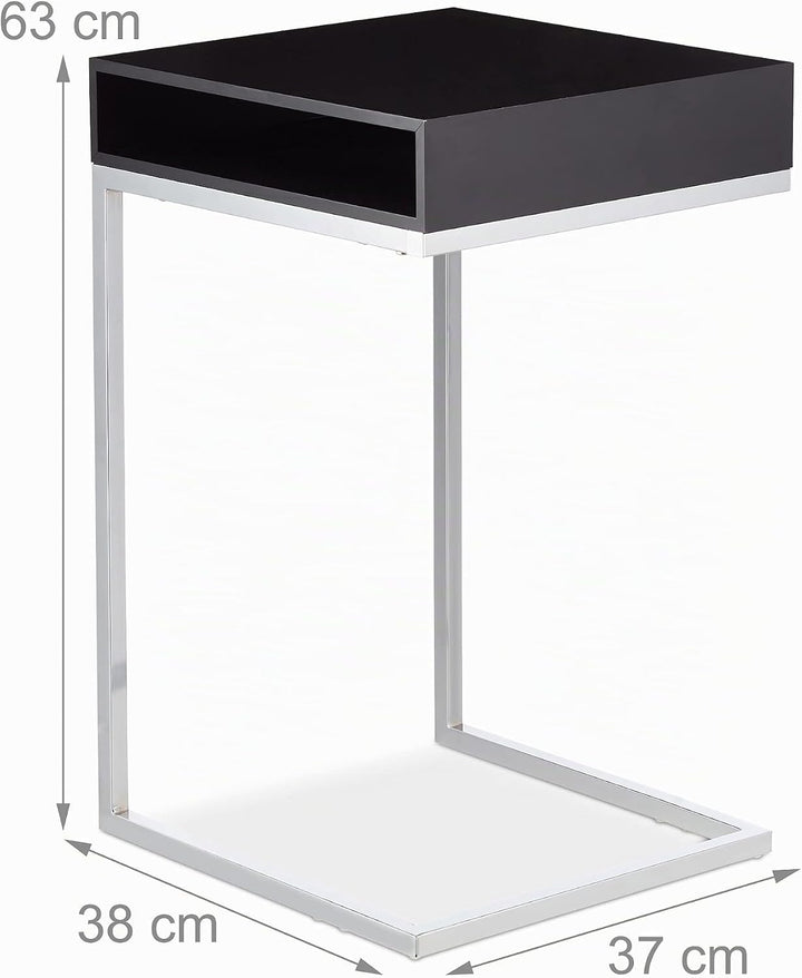Relaxdays Beistelltisch, C-Form, HBT: 63x37x38 cm, Sofatisch zum Unterschieben, MDF &amp; Metall, Ablage