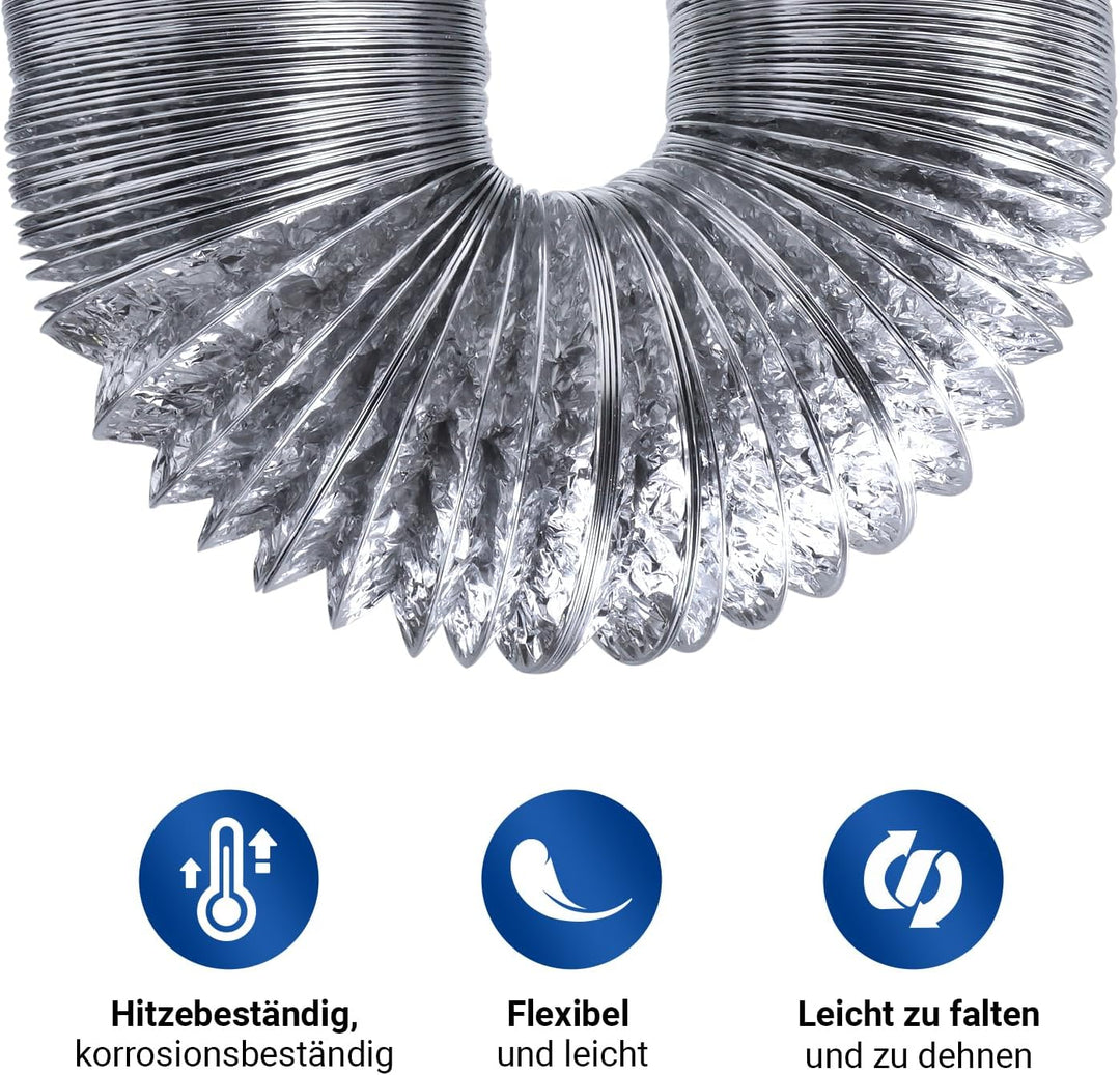 VIOKS 10m Alu Flexrohr 100mm Schlauch für 100erR Luftführungssysteme - Abluftschlauch Klimagerät 10m