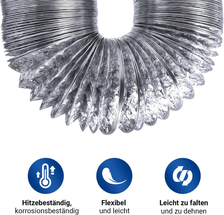 VIOKS 10m Alu Flexrohr 100mm Schlauch für 100erR Luftführungssysteme - Abluftschlauch Klimagerät 10m