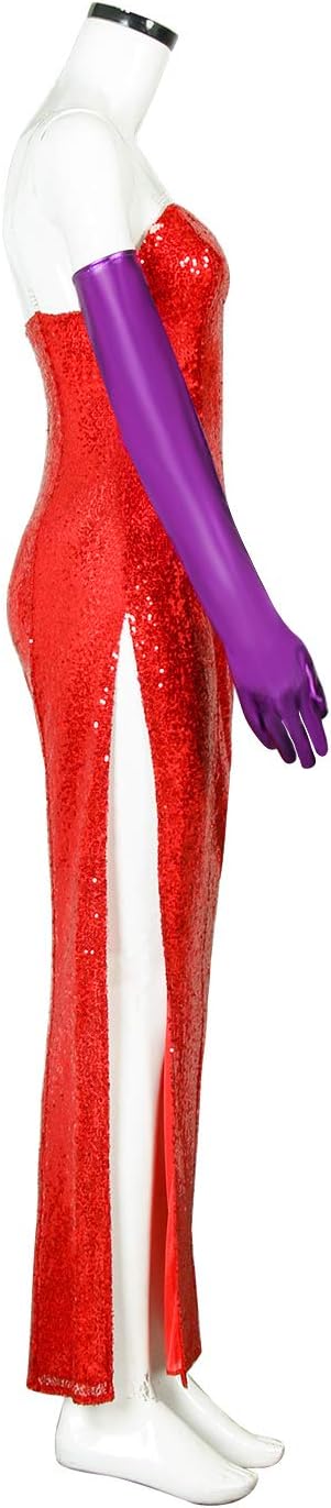 NUWIND Jessica Rabbit Damen Kleid Rot Sexy Pailletten Kostüm Tube Top Kleid Set Erwachsene Halloween