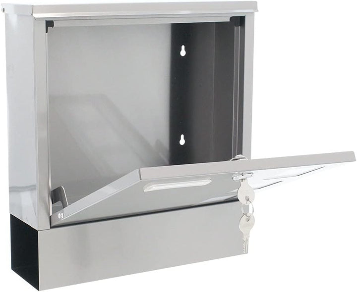 Rottner Briefkasten Lago INOX, Zylinderschloss mit 2 Schlüssel, Edelstahl, BxH 305x330 mm, Befestigu