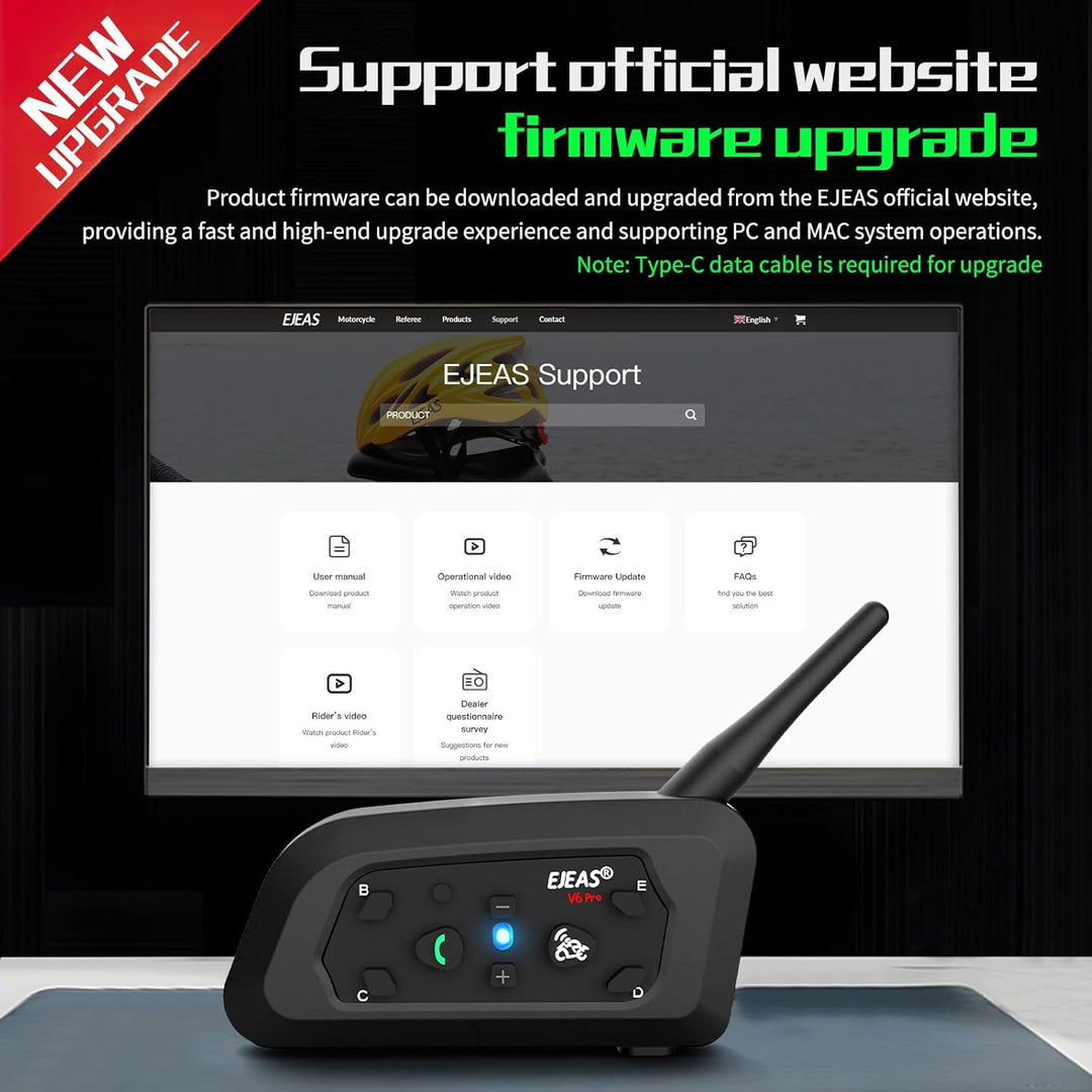 EJEAS V6 Pro+ Bluetooth-Gegensprechanlage für Motorradhelme, Verbessertes Bluetooth 5.1-Kommunikatio