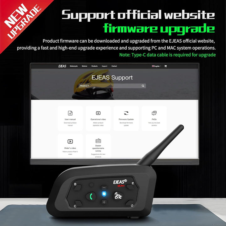 EJEAS V6 Pro+ Bluetooth-Gegensprechanlage für Motorradhelme, Verbessertes Bluetooth 5.1-Kommunikatio