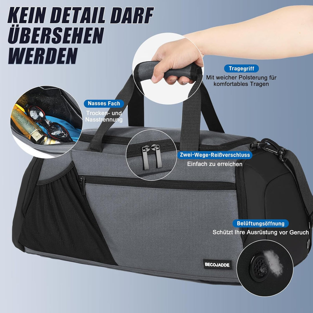 BECOJADDE Sporttasche Herren 40L Gross Sporttaschen Reiserucksack Mehrere Taschen Rucksack mit Schuh