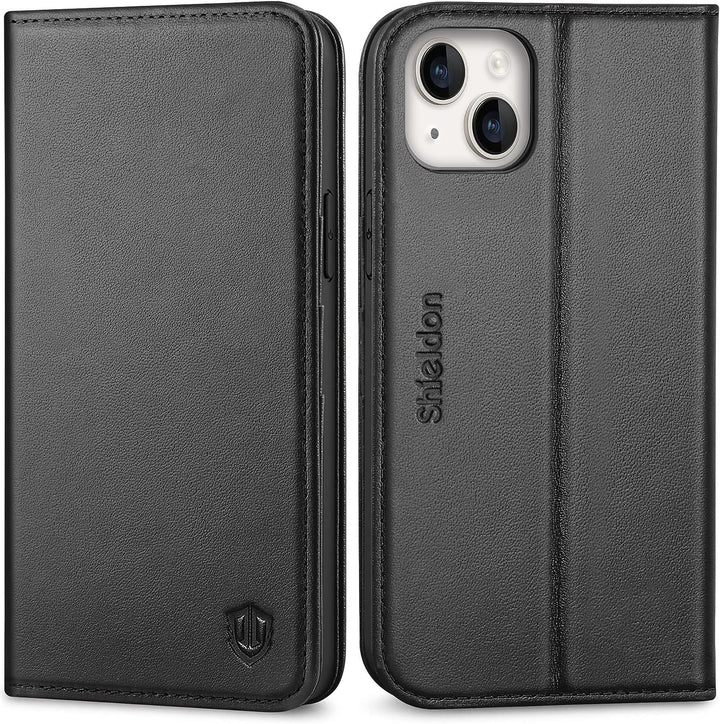 SHIELDON Hülle für iPhone 14 Plus 5G Handyhülle [Erstklassig Echtleder] [Kartenfach] [Magnet] [Stand