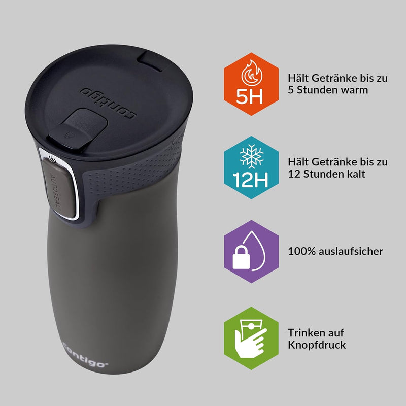 Contigo West Loop Autoseal Thermobecher, Edelstahl Isolierbecher, Kaffeebecher To Go, BPA frei, ausl