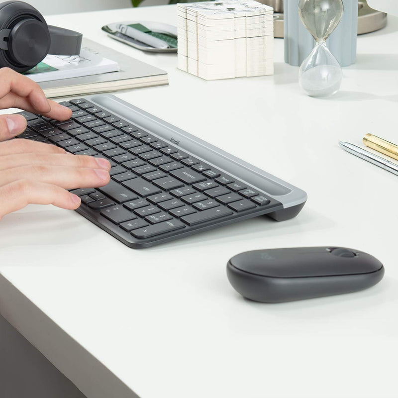 Logitech MK470 Slim Combo Kabelloses Tastatur-Maus-Set, 2.4 GHz Verbindung via Nano-USB-Empfänger, 1