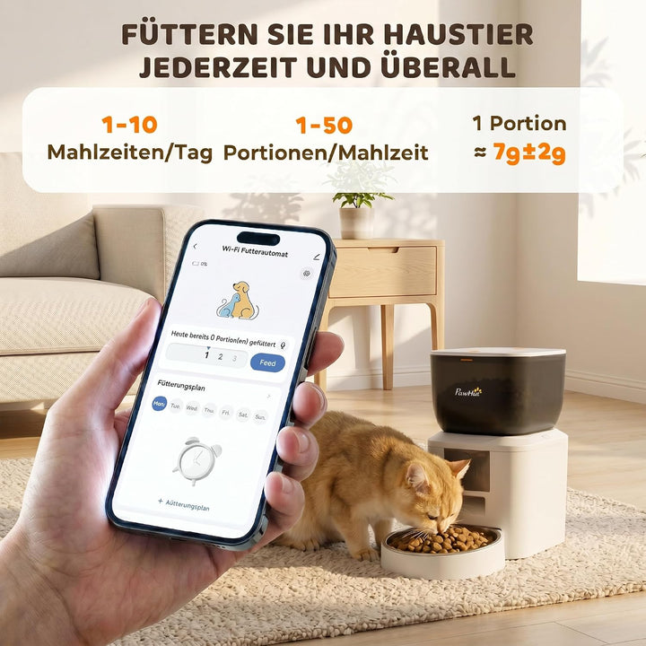 PawHut Futterautomat Katze 2,4G WiFi 4L mit Kamera für Katze und Hund | Katzenfutter Automat, App-St