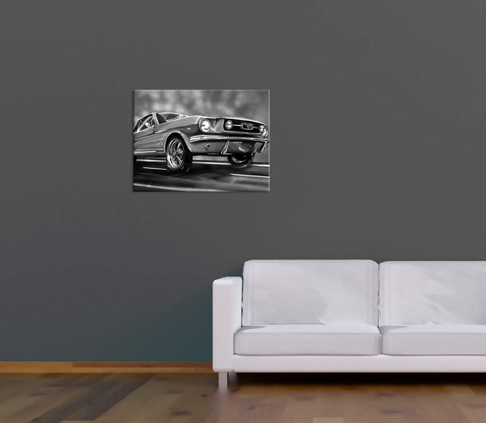 Bilderdepot24 Bild auf Leinwand | Mustang Graphic - schwarz weiss I in 80x60 cm als Wandbild | Wand-