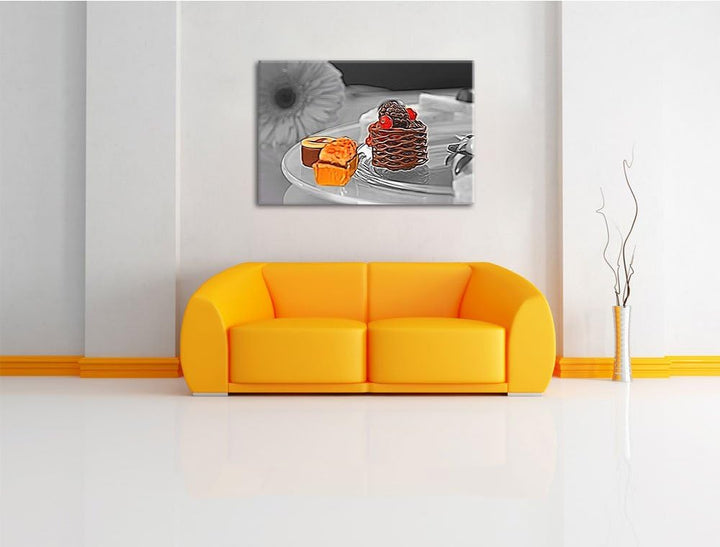 appetitliche süsse Desserts schwarz/weiss Deluxe Format: 100x70 cm auf Leinwand, XXL riesige Bilder