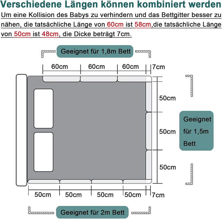 LZQ Kinderbettgitter Bettschutzgitter,Rausfallschutz Bett für Kinder, Höhenverstellbar Bettgitter fü