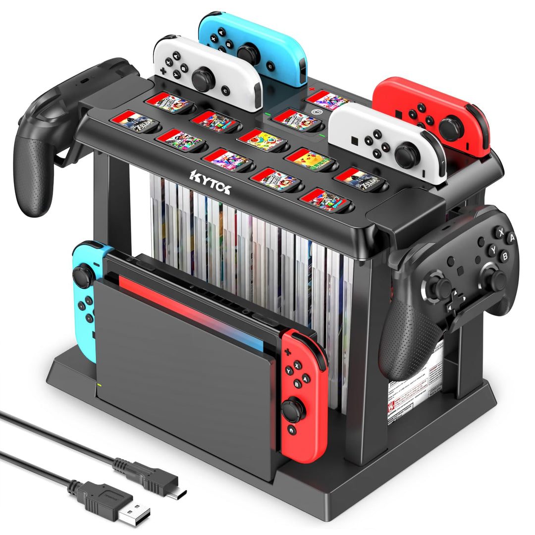 Kytok Switch Spiele Aufbewahrung mit Switch Controller Ladestation, Switch Ladestation für Switch/OL