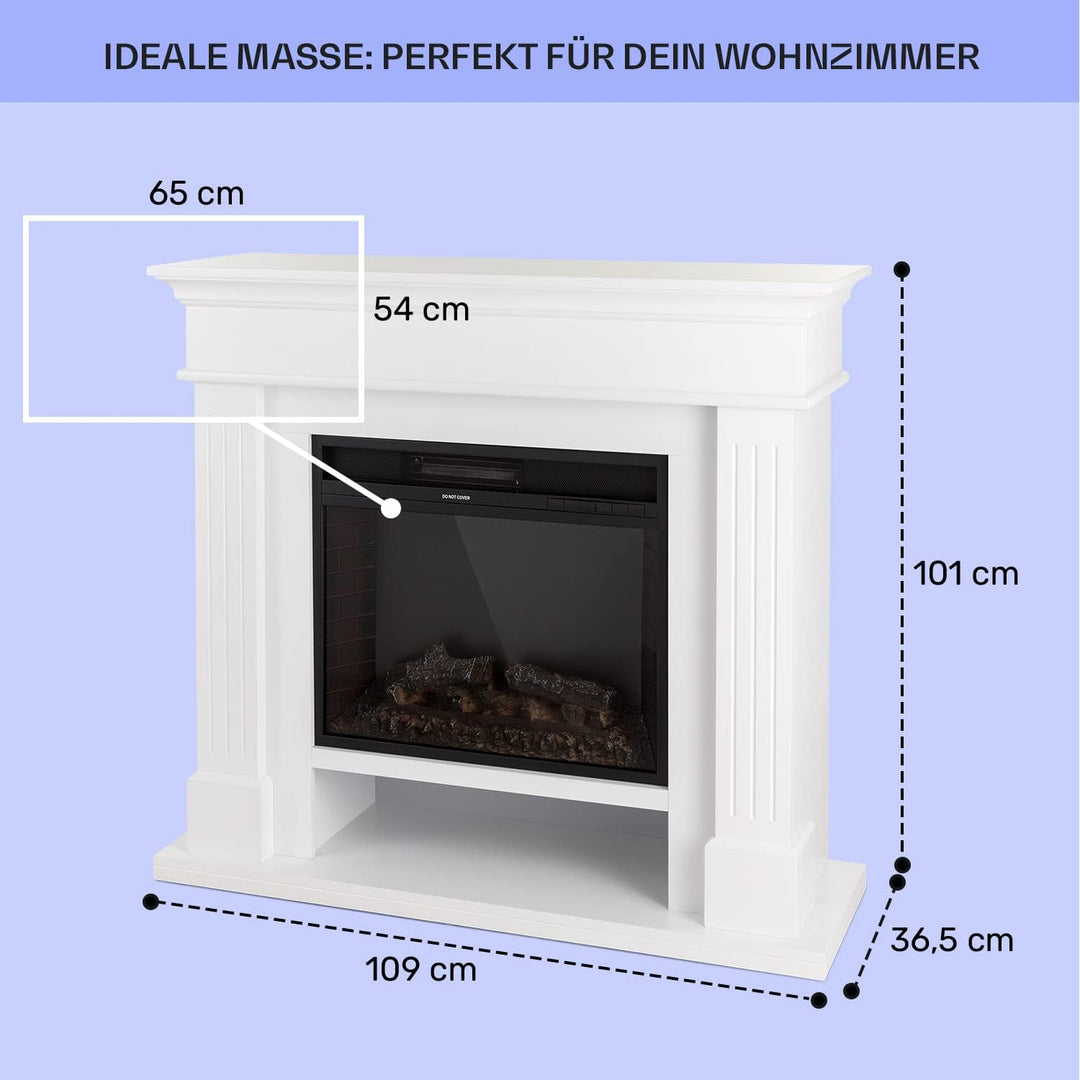 Klarstein Deko Kamin mit LED-Flammen, Elektro-Kamin mit Heizung und Kaminfeuer, 1800W Elektrischer K
