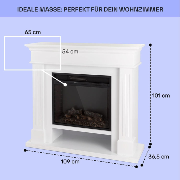 Klarstein Deko Kamin mit LED-Flammen, Elektro-Kamin mit Heizung und Kaminfeuer, 1800W Elektrischer K