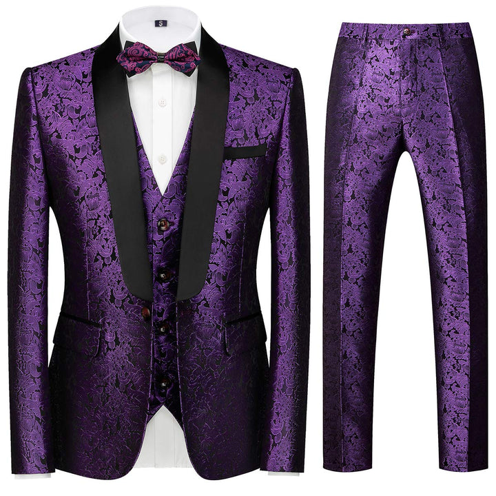 Sliktaa Anzug Herren 3-Teillig mit Schalkragen Muster Hochzeit Formell Business Smoking Jacke Weste