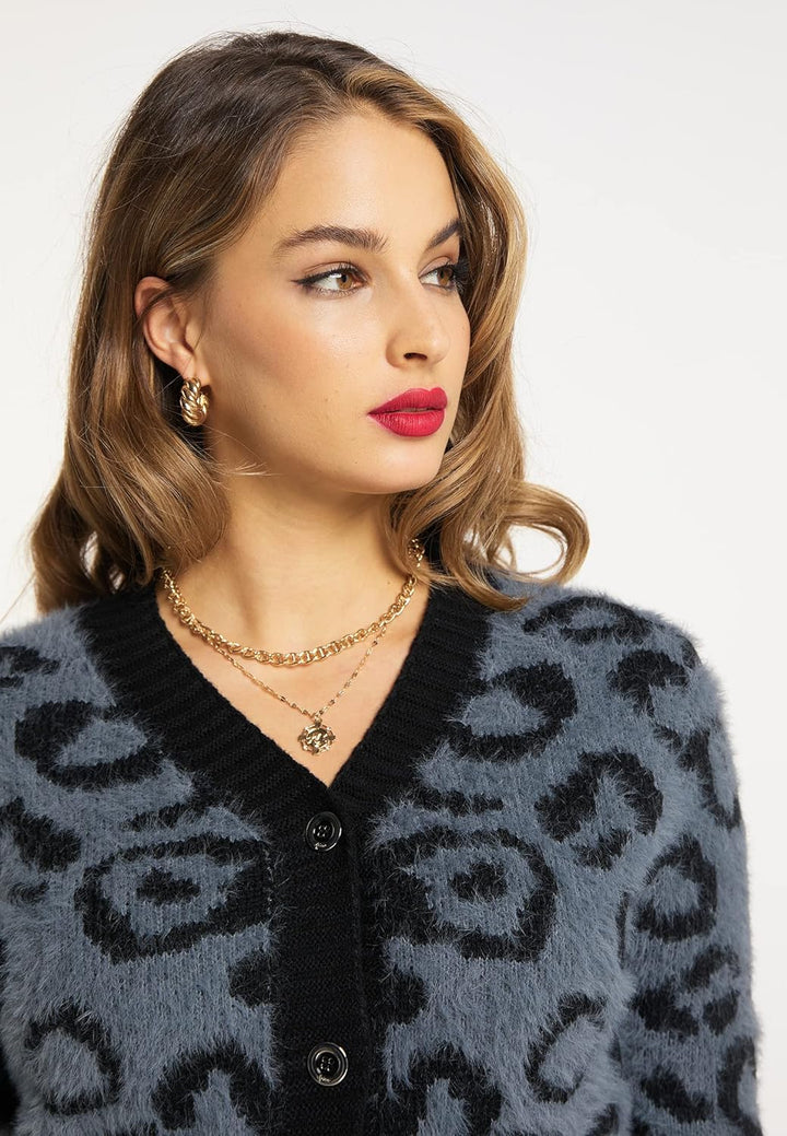 faina Damen Sweater XL-XXL Grau Schwarz, XL-XXL Grau Schwarz