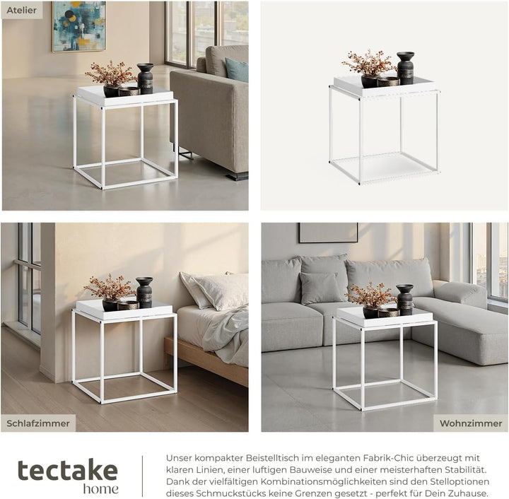 tectake® Beistelltisch aus Metall, quadratisch, stapelbar, Ablagefläche mit hohem Rand, Tabletttisch