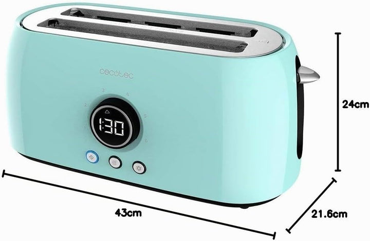 Cecotec Tostadora Digital ClassicToast 15000 Blue Extra Double. 1500 W, 2 Ranuras largas extraanchas