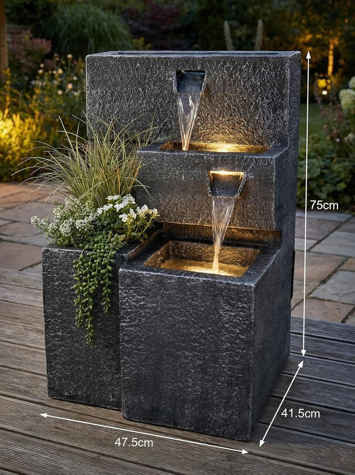 Arnusa Springbrunnen Grada Bepflanzbar mit LED Beleuchtung, Wasserfall Gartenbrunnen Kaskade