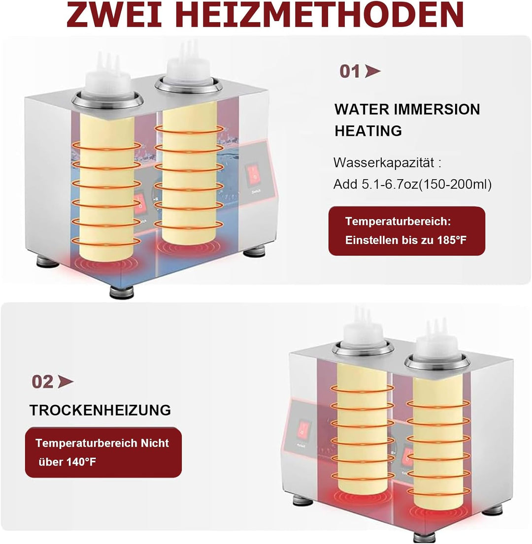 Kommerzieller Elektrischer Sossenwärmer mit mit 2*650-ml-Quetschflasche, kommerzieller elektrischer