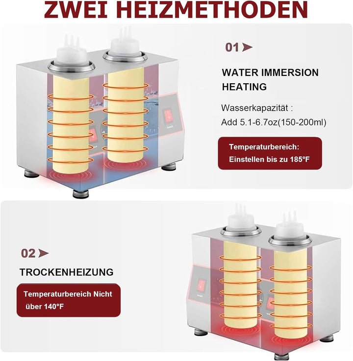 Kommerzieller Elektrischer Sossenwärmer mit mit 2*650-ml-Quetschflasche, kommerzieller elektrischer