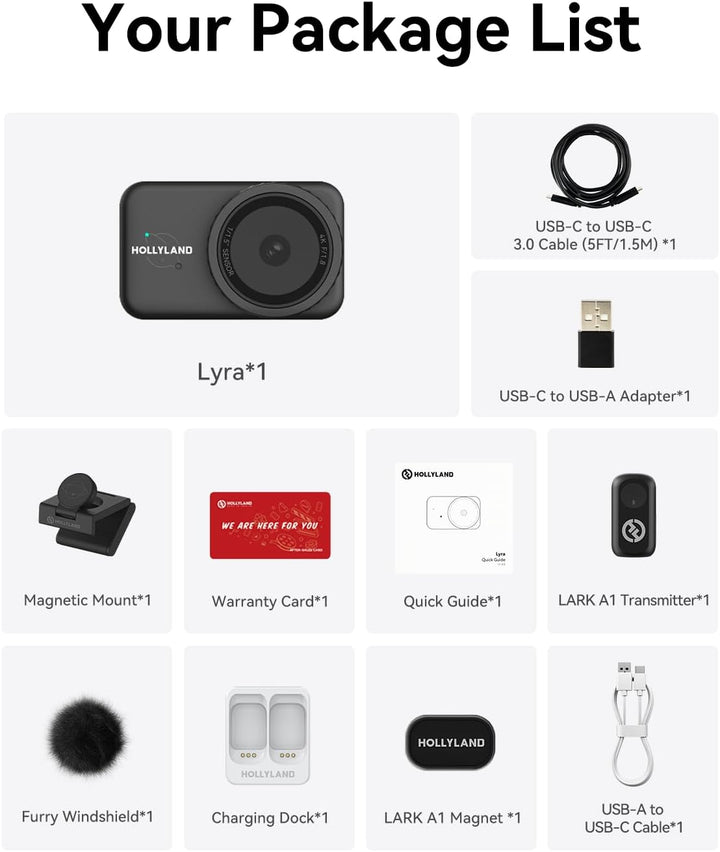 Hollyland Lyra Webcam: UHD 4K Webcam für PC & Mac, 1/1.5" Sensor, Autoframing, PDAF, HDR - Ideal für