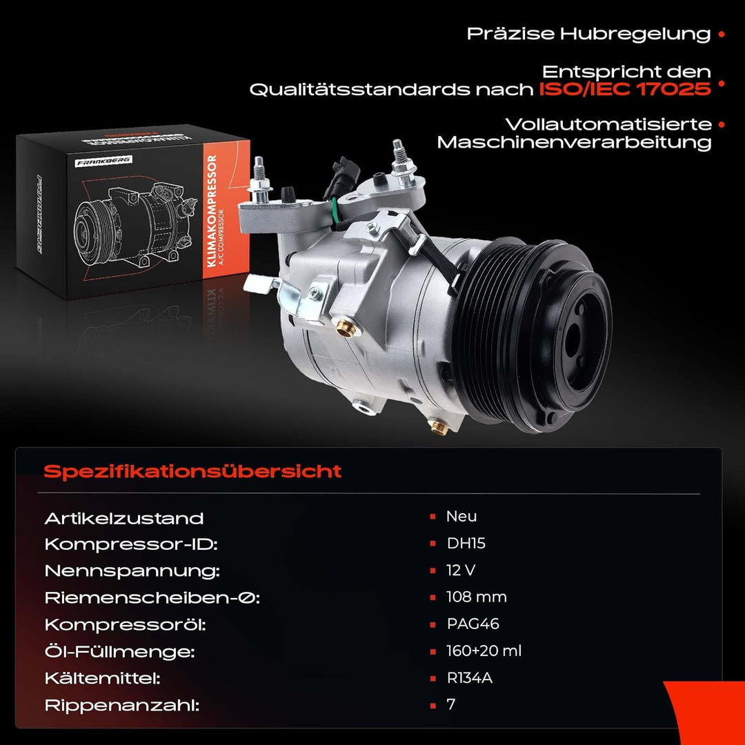 Frankberg Klimakompressor Klimaanlage Kompatibel mit Ranger TKE 2.2L Diesel 2015-2022 Ranger TKE 3.2