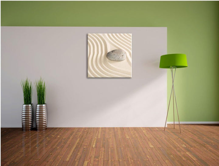 Steine in Sand mit Muster, Format: 70x70 auf Leinwand, XXL riesige Bilder fertig gerahmt mit Keilrah