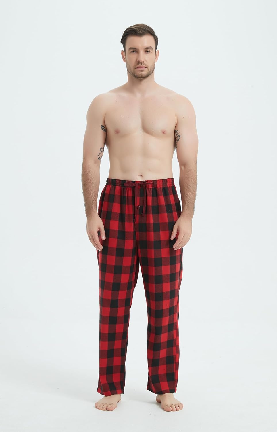 Herren Pyjamahose Flanell Baumwolle kariert Schlaf & Lounge Hose, PJ Hose mit Taschen und Knopfleist