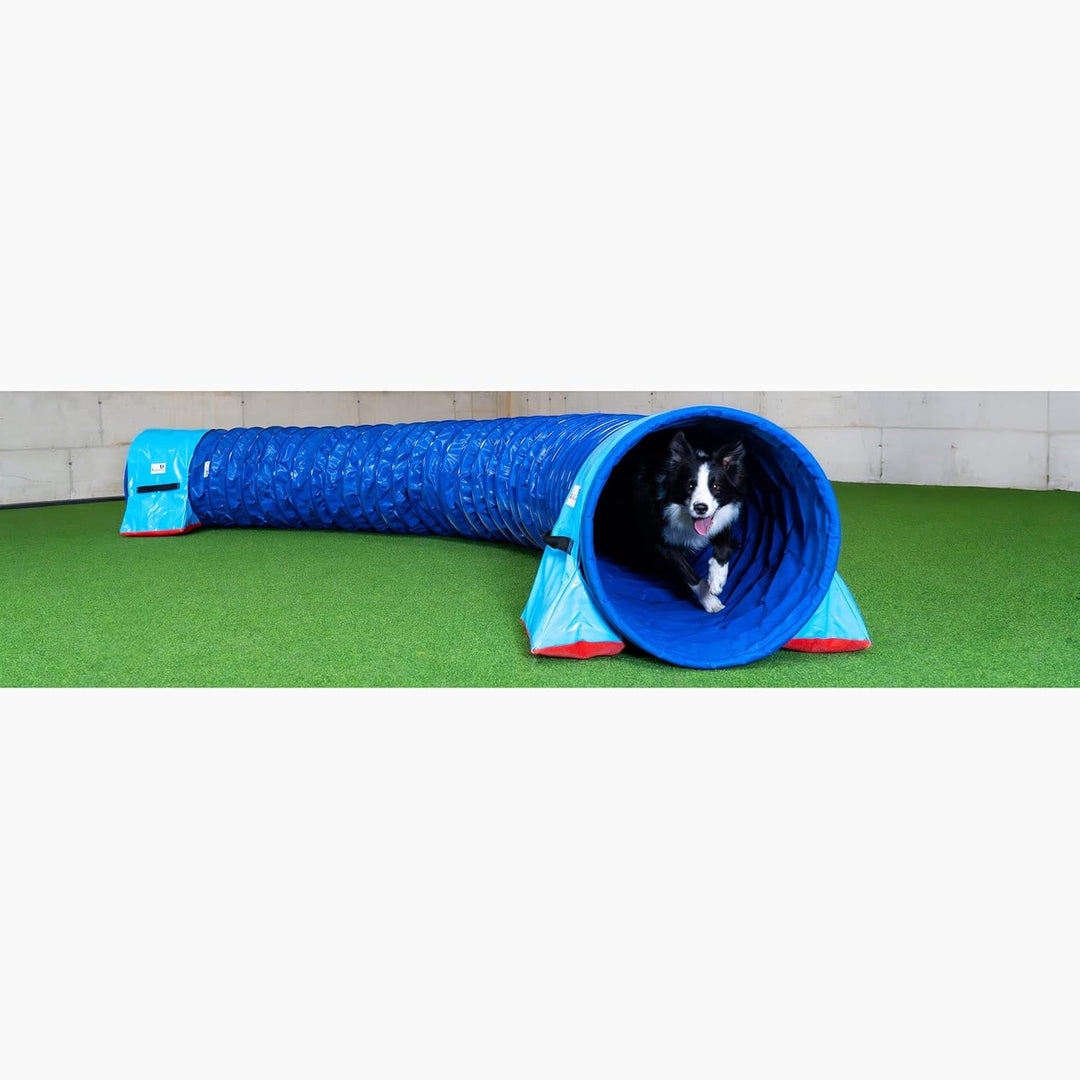 Callieway® Dog Agility Tunnel Turnier mit 60cmØ, 360° FullGrip (5m, blau) 5m blau, 5m blau