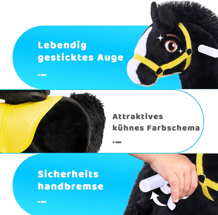 PonyCycle Spielpferd zum reiten, für Kinder 4–7 Jahre, 90cm Hoch, Reitpferd auf Rollen mit Handbrems