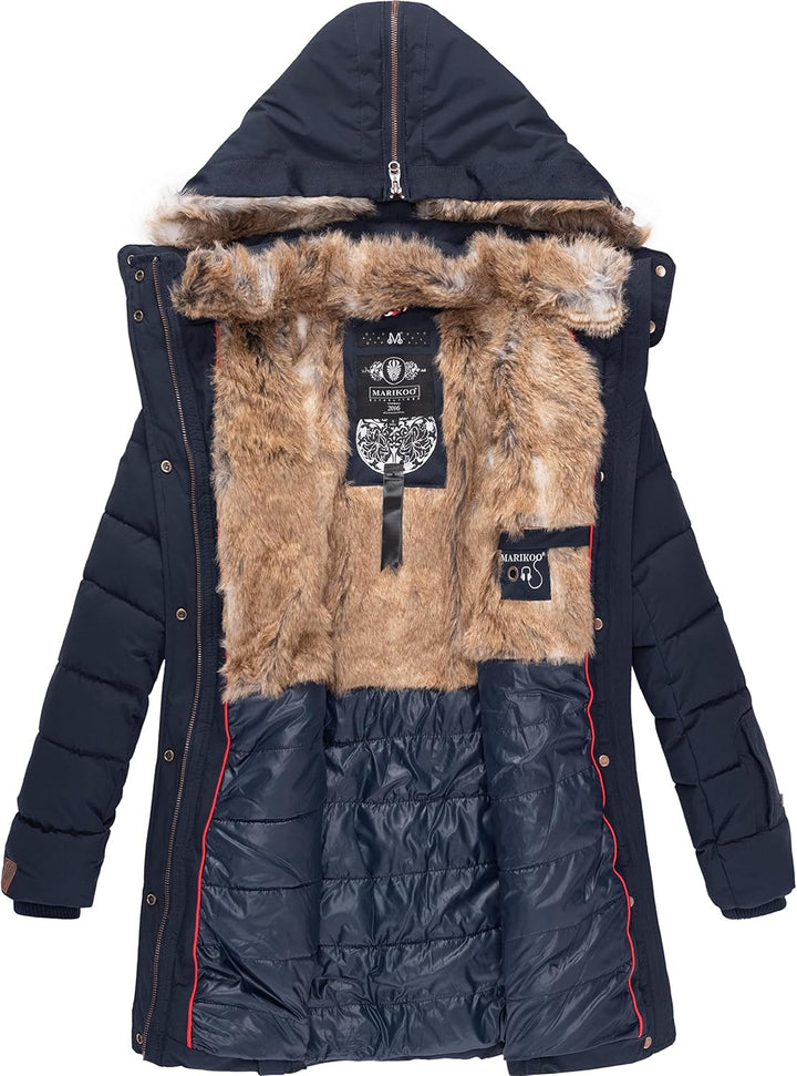 MARIKOO Damen Warmer Winter Steppmantel mit Kapuze Lieblings Jacke XS-XXL M Blau, M Blau