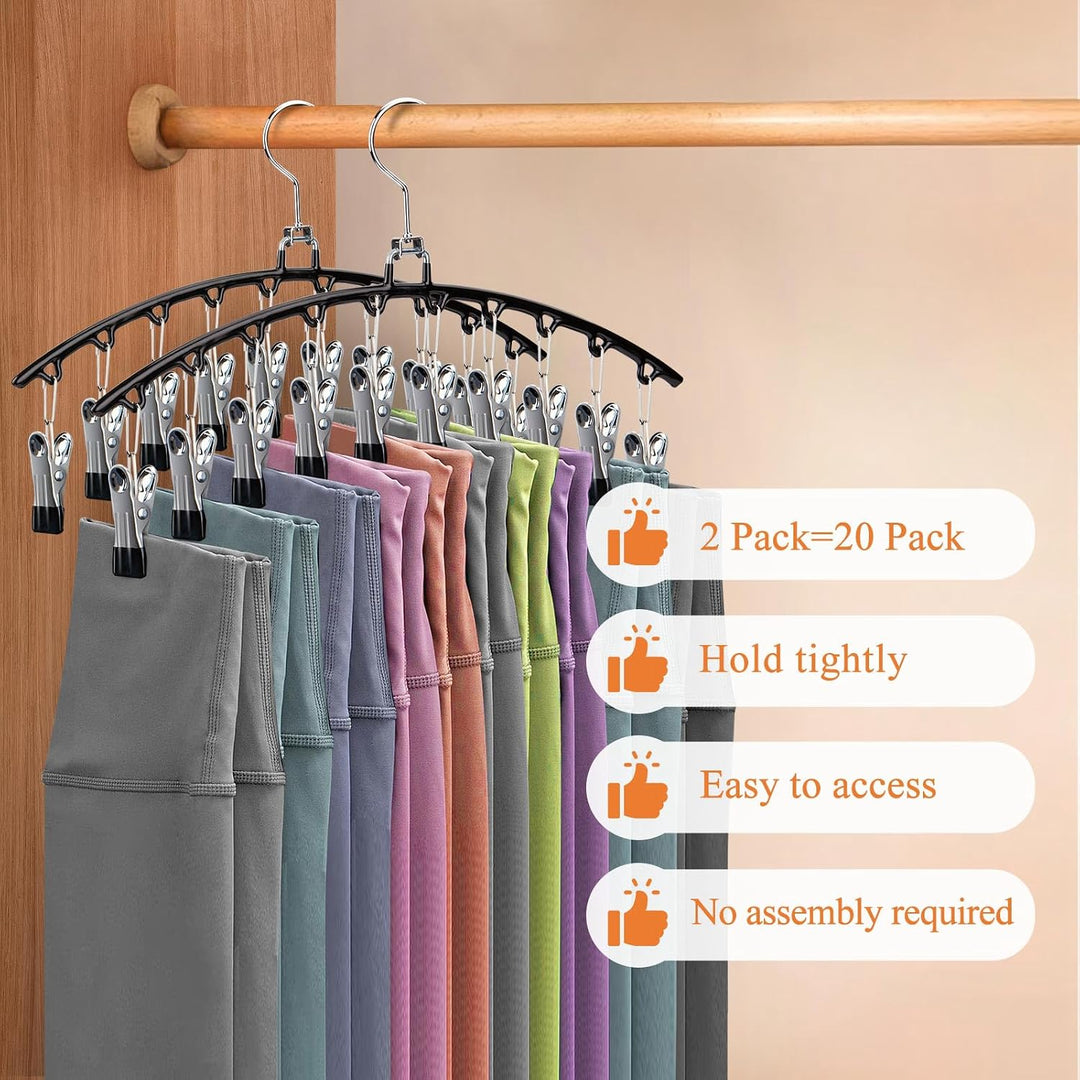 2 Stück Platzsparender Hosenbügel mit 10 Clips – Metall Kleiderbügel für Hosen, Leggings, Röcke &amp; Mü