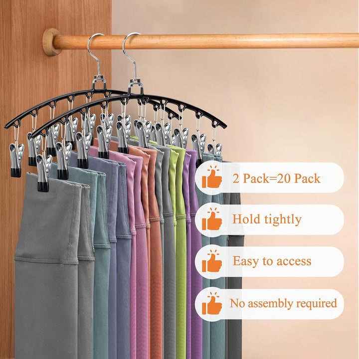 2 Stück Platzsparender Hosenbügel mit 10 Clips – Metall Kleiderbügel für Hosen, Leggings, Röcke &amp; Mü