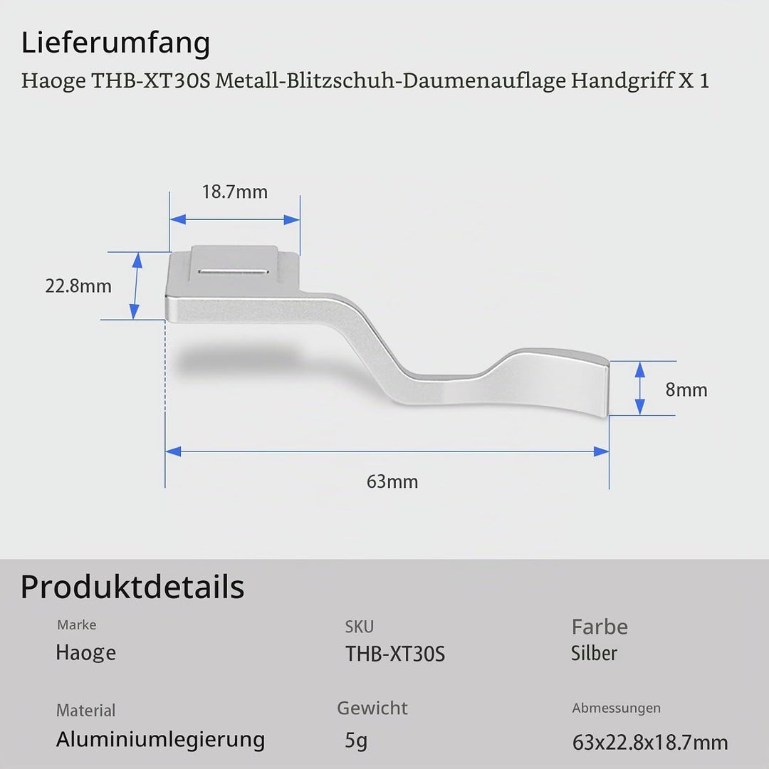 Haoge THB-XT30S Metall-Blitzschuh-Daumenauflage für Fujifilm Fuji X-T10 X-T20 X-T30 XT10 XT20 XT30 K