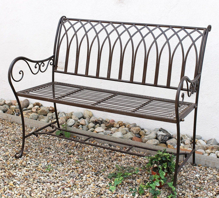 DanDiBo Gartenbank Metall Wetterfest Braun 110 cm Parkbank Romina 2-Sitzer Baumbank Sitzbank