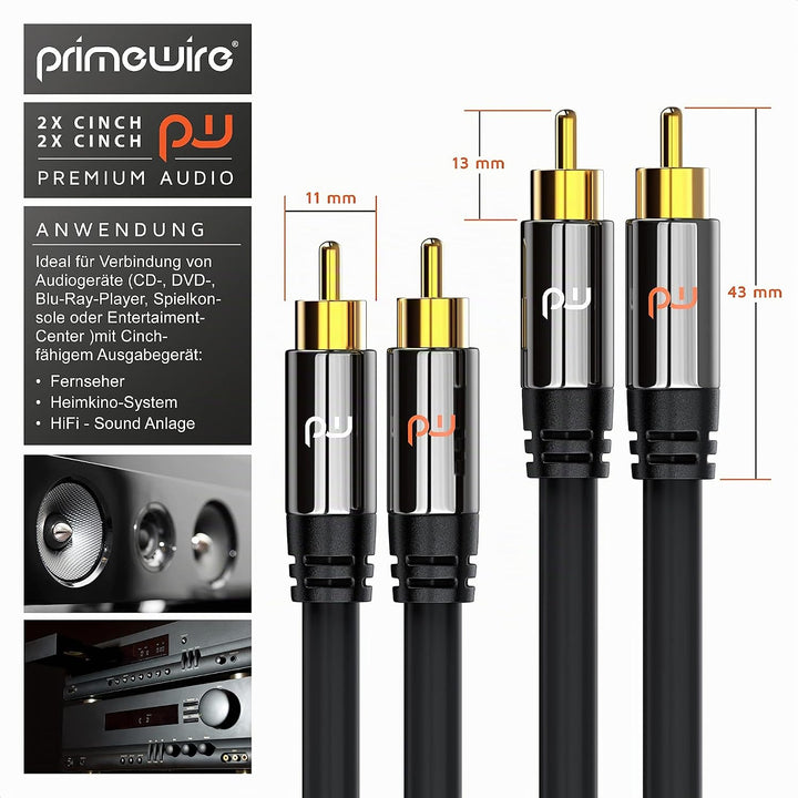 Audiokabel 2 x RCA Cinch auf 2 x RCA Cinch, aus Spanien 2m, 2m