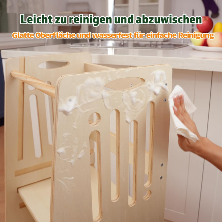 Kleinkind Tritthocker Kinderhocker, Toddler Tower & Lernhocker mit Sicherheitsbarriere, Kippschutz u
