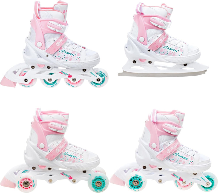 RAVEN 4in1 Inline Skates Triskates Rollschuhe Schlittschuhe Inliner LED Räder für Kinder Mädchen ver