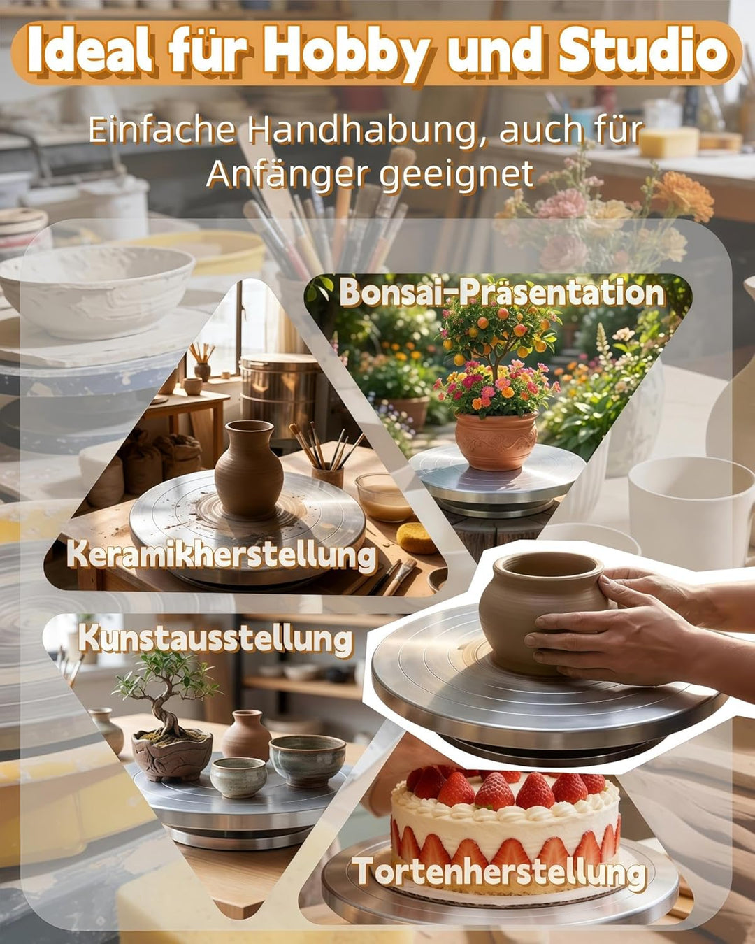 Töpferscheibe für Anfänger & Kinder – 20cm Aluminium Drehscheibe mit Präzisions-Kugellager für Töpfe