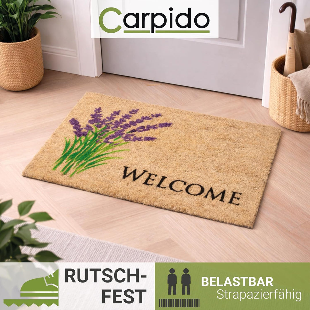 Carpido Fussmatte Kokos Lavendel - Türmatte 2er Set 40 x 60 cm - antibakterielle Eingangsmatte natür