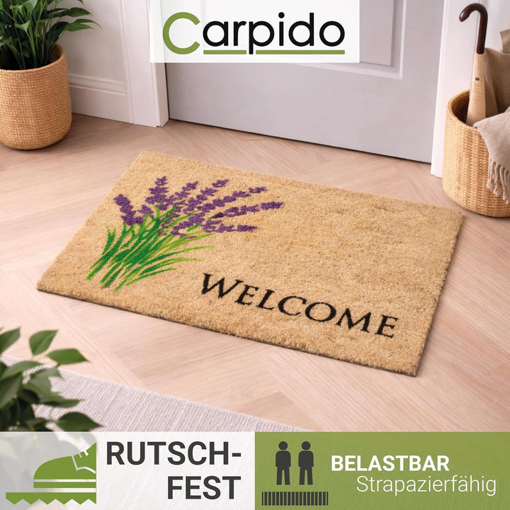 Carpido Fussmatte Kokos Lavendel - Türmatte 2er Set 40 x 60 cm - antibakterielle Eingangsmatte natür