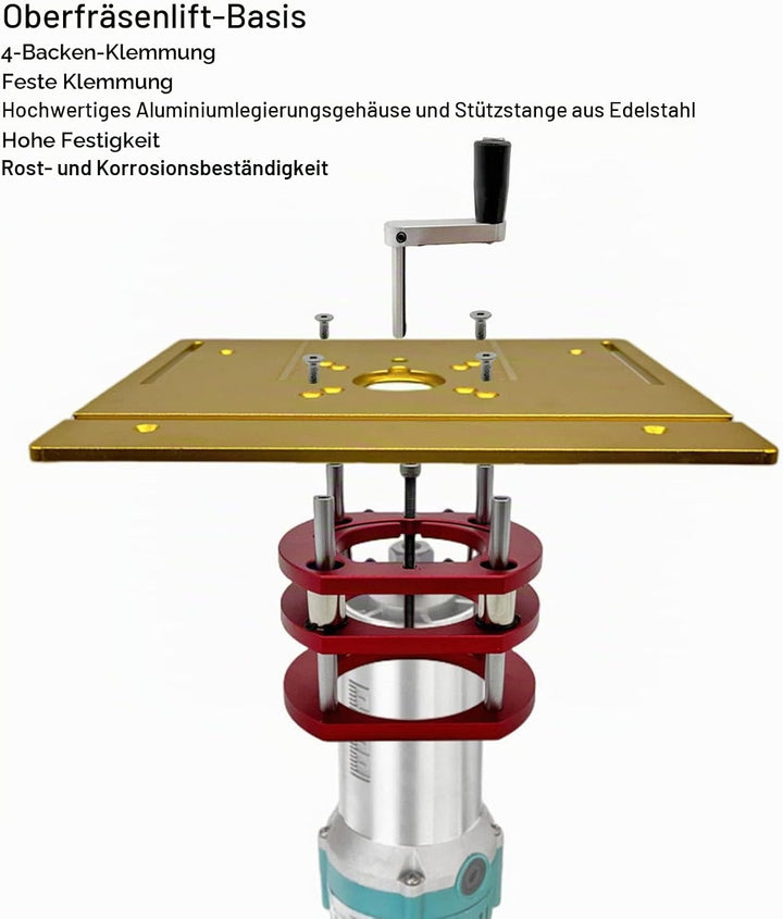 Oberfräsen-Lift, Oberfräsen-Hebesystem-Set aus Metall für Oberfräsen-Tischsägen-Einsatz-Grundplatte,