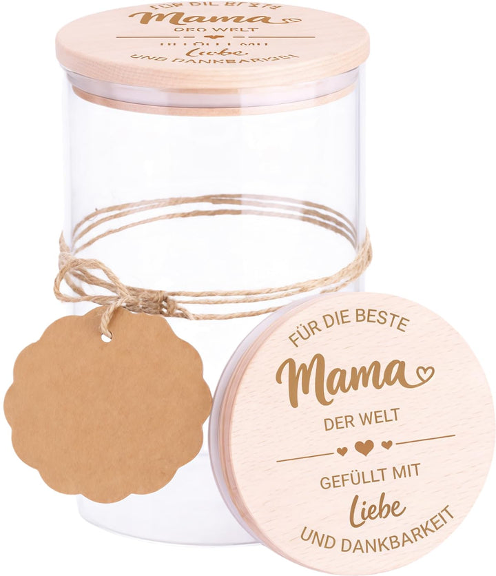 Mama Geschenk, Glasdose mit Holzdeckel 800ml, Mama Geburtstagsgeschenk, Muttertagsgeschenk, Geschenk