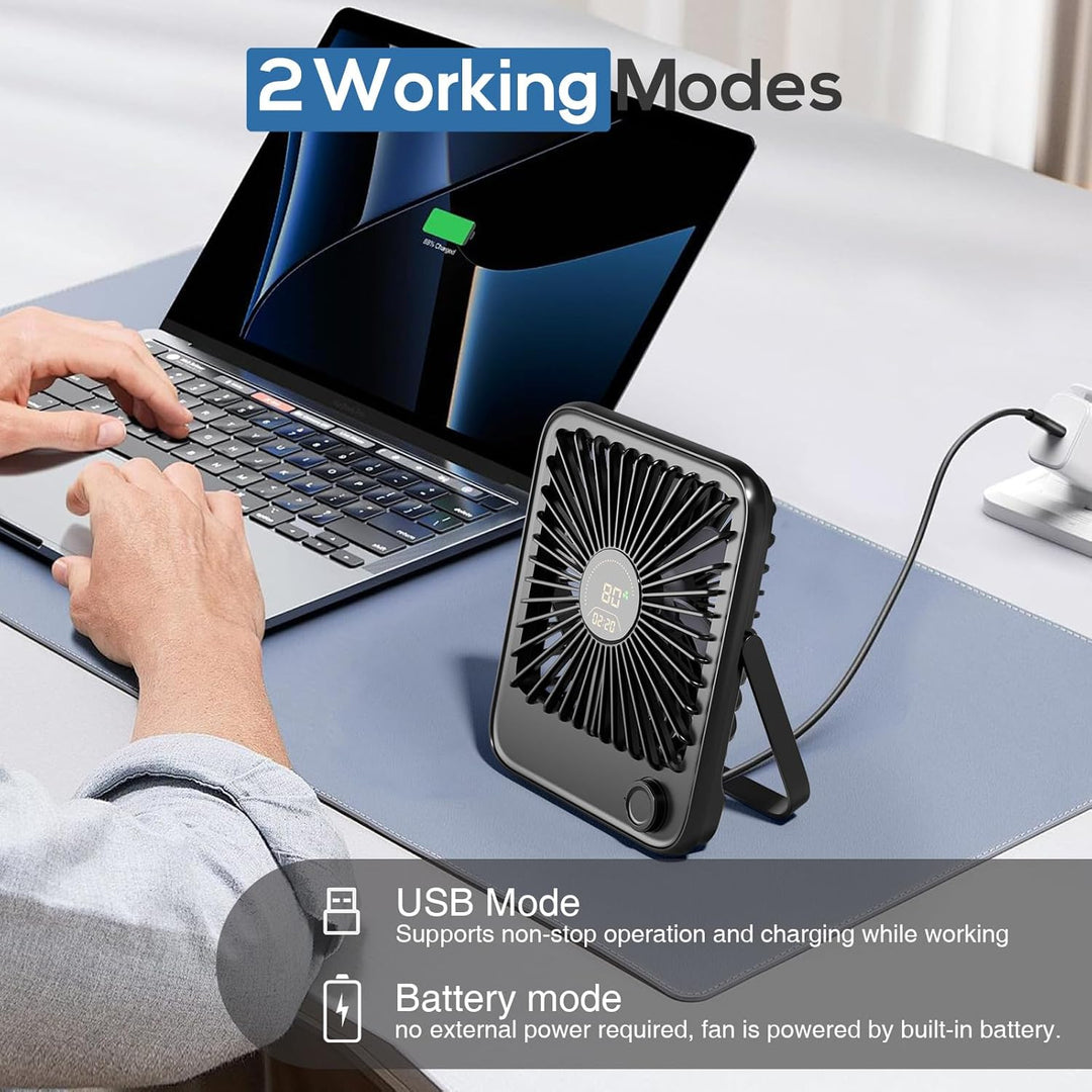 Dealswin Tischventilator Leiser Mini Ventilator mit Stufenlosem 1-100 Regler & LED-Anzeige, 3600mAh