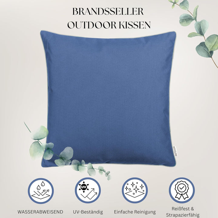 Brandsseller Outdoor Garten Kissen Dekokissen mit Paspel - Garngefärbt Uni Schmutz- und Wasserabweis