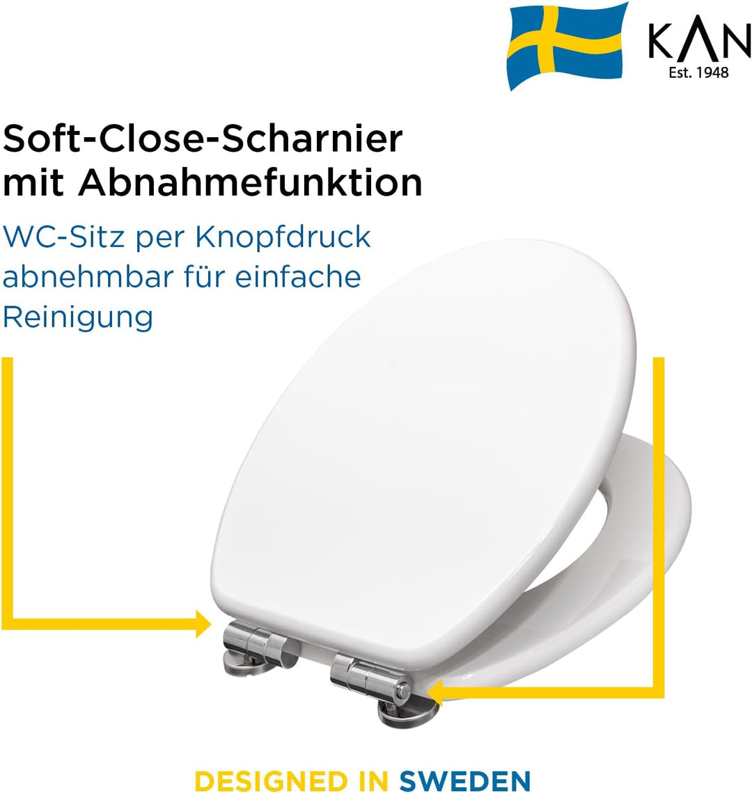 KAN Toilettendeckel mit Absenkautomatik - Universelle Passform -Klobrille ovale Form- Malmö - Befest