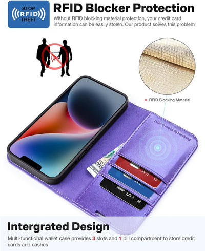 OCASE Hülle iPhone 14 Plus [Abnehmbare magnetische Hülle] [Kabelloses Laden] [Displayschutz] [Karten