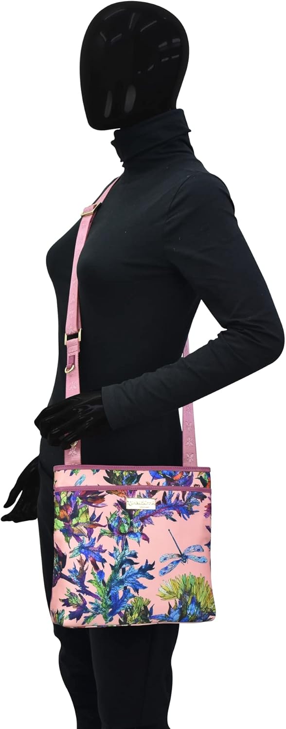 Anuschka Crossbody Tasche mit Einsteckfach - Wanderlust Kollektion - Nylonstoff mit Leder Trim und K