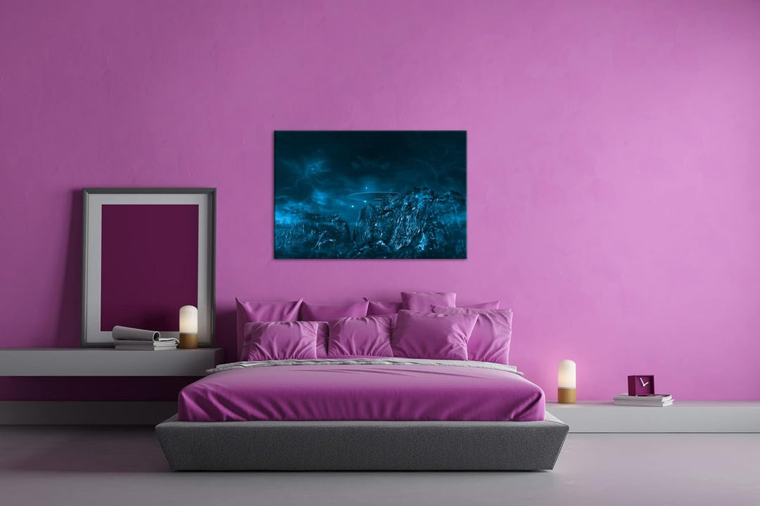 deyoli UFO auf einem fremden Planeten Format 60x40 Effekt: Monocrome Blau als Leinwandbild, Motiv fe